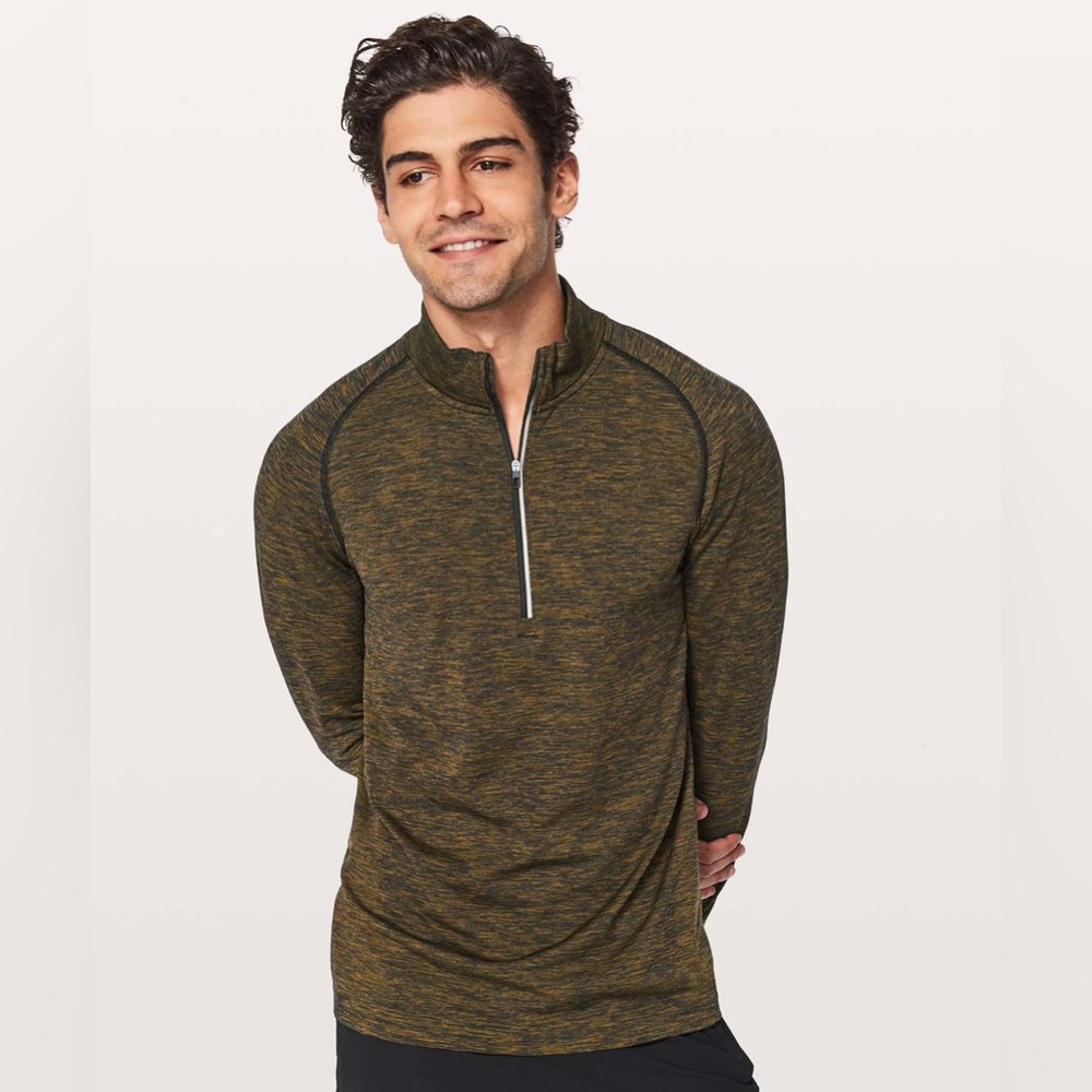 Lululemon 1/2 Zip Long Sleeve in 
Deep Meadow/Neon Green